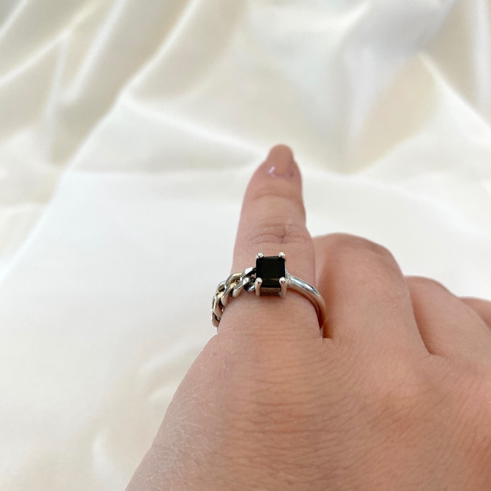 925 Sterling Silver Onyx Handmade Ring Korea